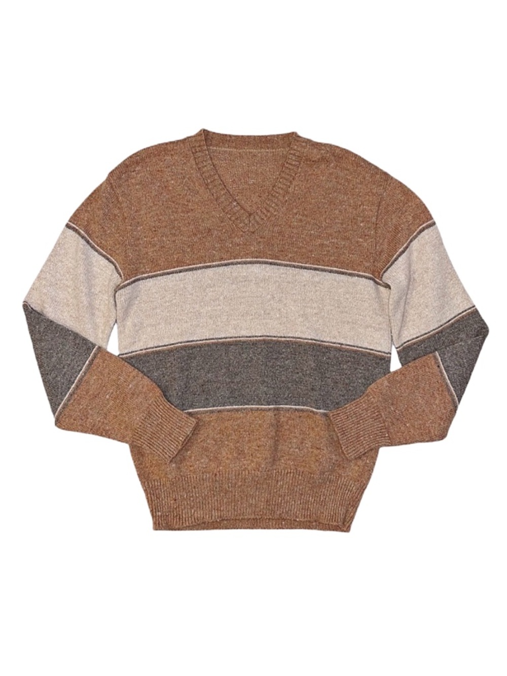 MEN'S Tan Long Sleeve Sweater Medium Burnt Orange, Tan And Grey
